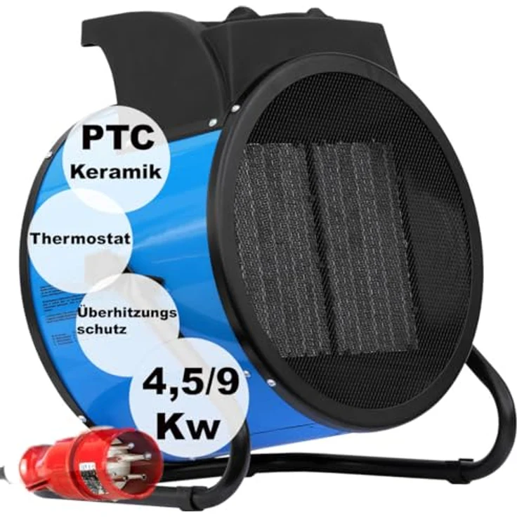 ALLEGRA Heizlüfter 9kw Keramik Bau Heizgerät Bauheizer Heizgebläse Elektroheizer Elektrisch Heizstrahler Starkstrom Elektro Garage Industrie 400v 16 A mit Thermostat Leise Zeltheizung Heizer Baustelle, PTC Keramik, 9000 Watt, CEE16 Starkstrom, IP 20, 53 db, 960 m³ – Bild 1