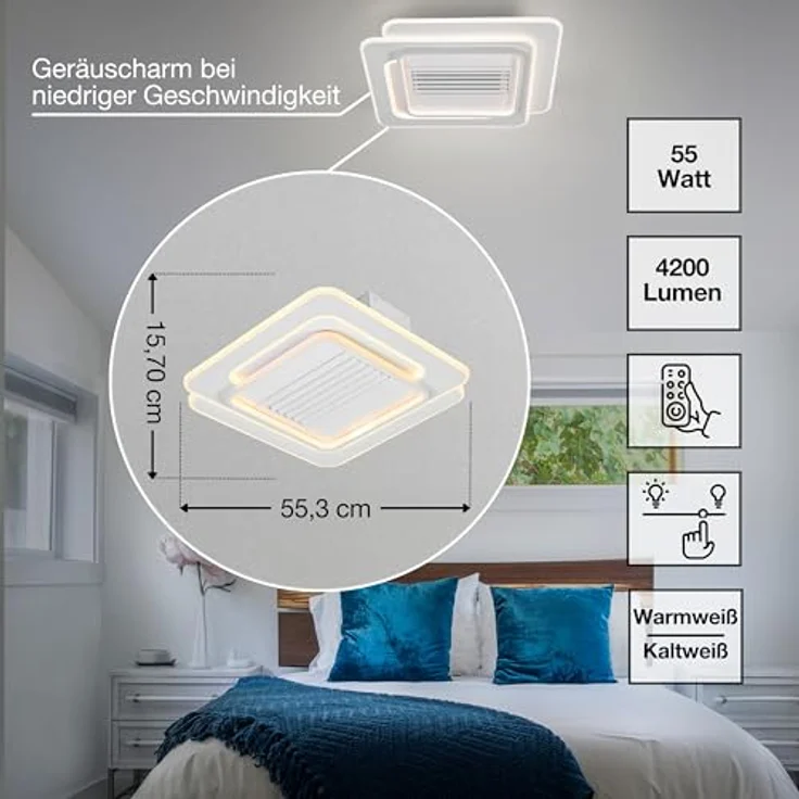 OSRAM Deckenlicht-Ventilator quadratisch, 55W, dimmbar, CCT, IP20, weiß für Innenräume – Bild 3