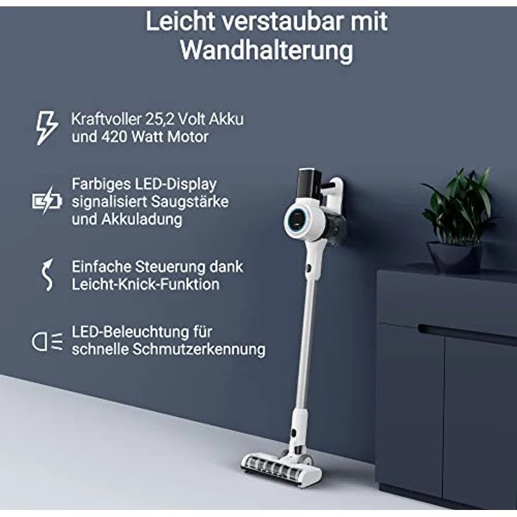 KLAMER Akku-Staubsauger, 420 Watt Kabelloser Staubsauger, Flexibler Akku Handstaubsauger mit verschiedenen Aufsätzen, Flex Staubsauger mit LED Licht – Bild 3