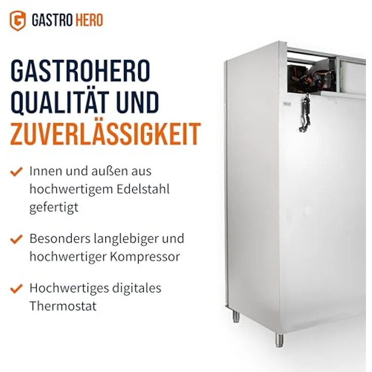 GASTROHERO Kühlschrank ECO 1400 GN 2/1 Monoblock, 1350 Liter Volumen, 6 verstellbare Einlegeböden, Edelstahl, digitale Temperaturkontrolle, Umluftkühlung – Bild 5
