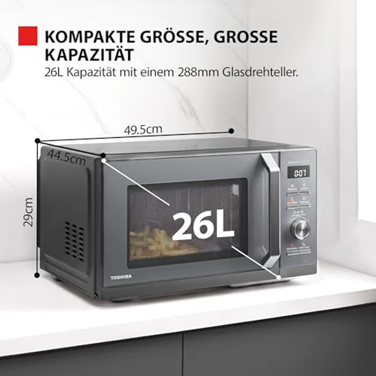 Toshiba MW3-AC26SFI(MG) Mikrowelle mit Grill und Heißluft 6-in-1 Mikrowellenherd mit Dampfgarer 26L 900W Origin Inverter, Chef Defrost, Konvektion, Kombi., Dampf, Grill, Air Fry, 10 Auto-Menüs, Grau – Bild 2