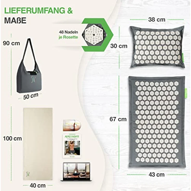 BACKLAxx® Akupressurmatte "Original" aus Halbleinen & Kokosfasern, Naturlatex-Kissen, 10.272 Spitzen – Bild 6