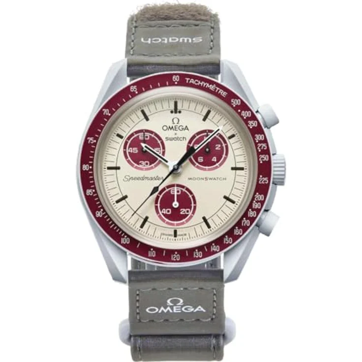 Swatch Chronograph Swatch x Omega Bioceramic Moonswatch Mission to Pluto, Grau mit Bordeaux-Tönen, Super-LumiNova® Ausstattung - Preisvergleich – Bild 1