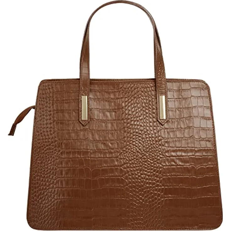 Cluty Damenhandtasche in Kroko-Optik, Braun, 2-geteiltes Hauptfach mit Reißverschluss, abnehmbarer Schultergurt – Bild 4