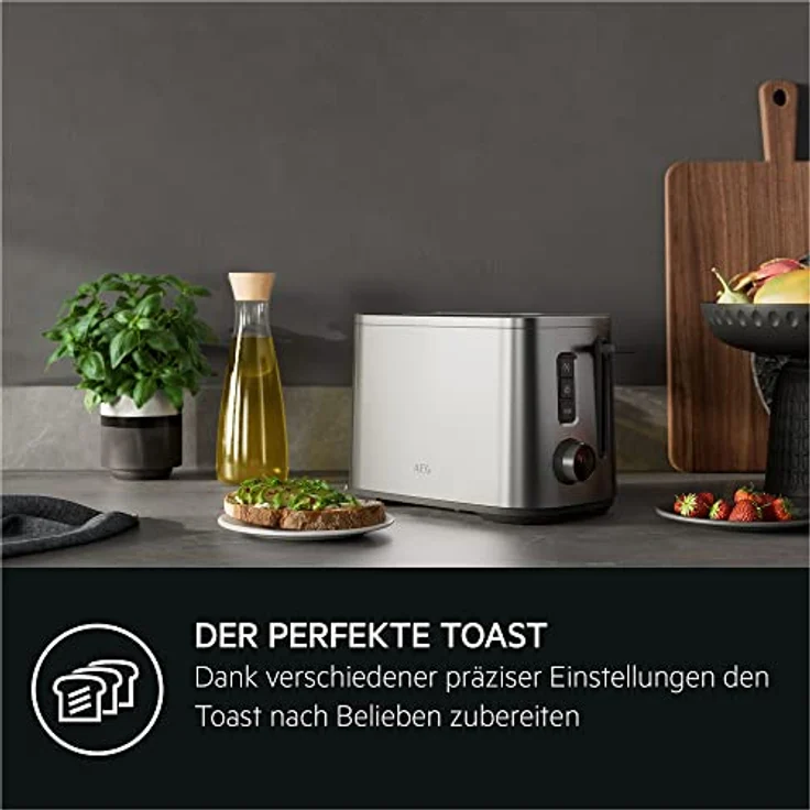 AEG T5-1-4ST Toaster Deli 5 / 7 Toasteinstellungen / Countdown-Timer / Stopp-, Auftau-, Aufwärmknopf / Automatische Zentrierung / Cool-Touch-Gehäuse / Breite Schlitze / Krümelschublade / Edelstahl – Bild 5