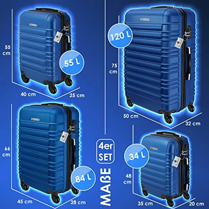 KESSER® 4tlg. Hartschalenkofferset Hartschalenkoffer Reisekoffer Set Reisekofferset Trolley Koffer Inkl. Kofferwaage + Gepäckanhänger Rollkoffer Schloss 4 Rollen ABS-Hartschale Teleskopgriff S-M-L-XL – Bild 2