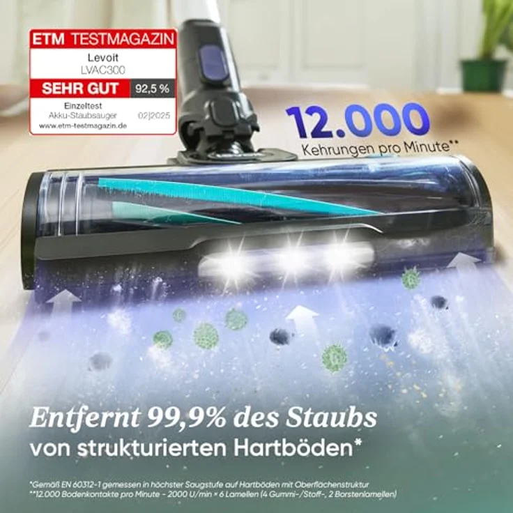 Levoit LVAC-300 Akku Staubsauger mit Mini-Motorbürste für Tierhaare, 99,99% HEPA-Effizienz, Selbstladend, Anti-Tangle, 60 Min Laufzeit, Kabellos für Haustiere, Auto, Teppiche, Hartböden – Bild 4