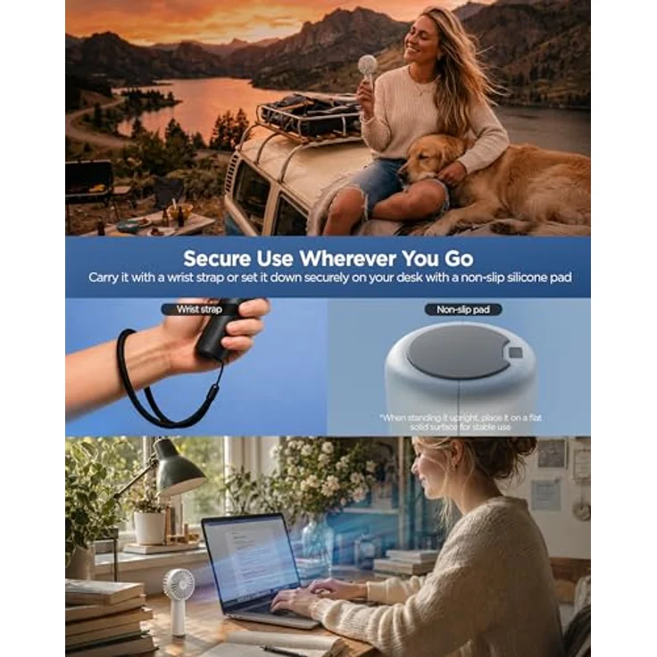 Spigen Handventilator Mini, Akku Aufladbar, USB-C, 3 Geschwindigkeitsstufen, Schwarz – Bild 4