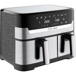 Jamie Oliver by Tefal Dual Drawer Heißluftfritteuse EY90JDE1, Doppelkammer mit 2 unabhängigen Garzonen, 8 automatische Programme, 8,3 L Gesamtfüllmenge, Schwarz/Edelstahl