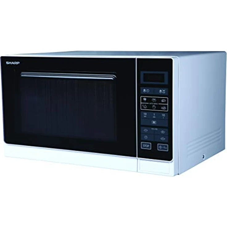 Sharp R342WW Mikrowelle, Standgerät, 25 Liter Garraum, 900 Watt, LED-Display, 8 Automatikprogramme, Timer, Gewichtgesteuertes Auftauen, Kindersicherung, Energiesparmodus, Glasdrehteller 31,5 cm, Weiß – Bild 4