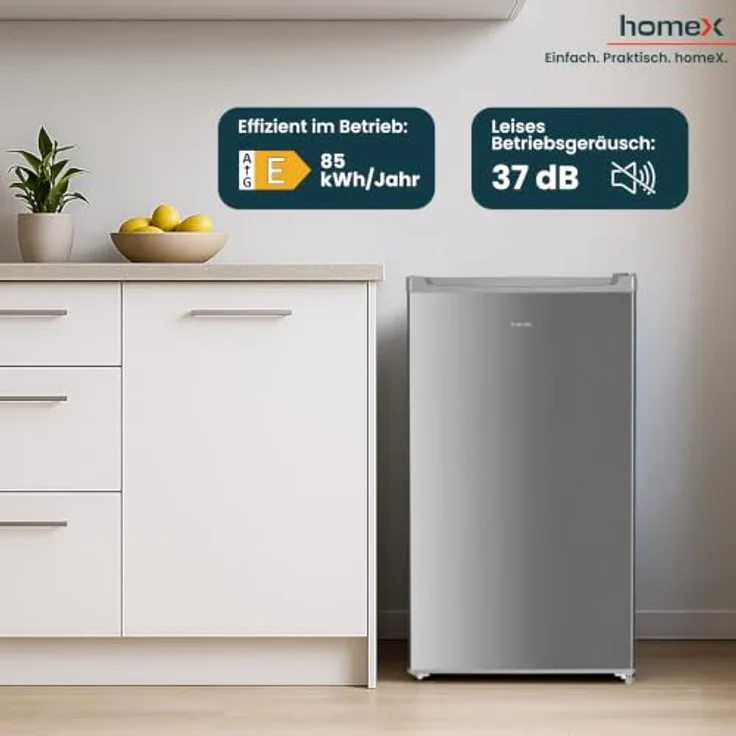 homeX CS0881-S Kühlschrank ohne Gefrierfach, 90L Nutzinhalt, freistehend, kompakt, silber – Bild 5