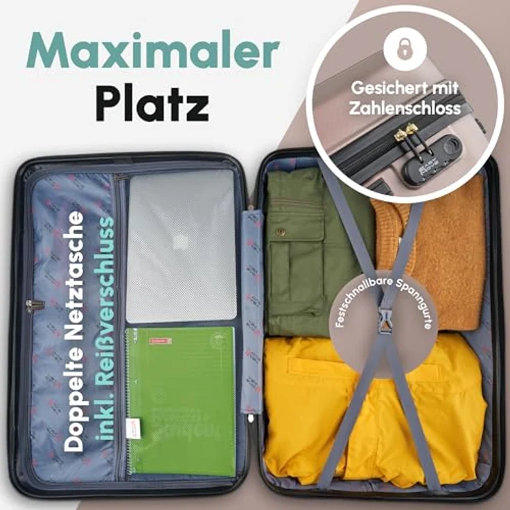 Easy Move ABS Hartschalenkoffer, Kleiner Trolley mit 360° Rädern, ergonomischem Griff und Zahlen-Schloss, Coffee, 54cm – Bild 5