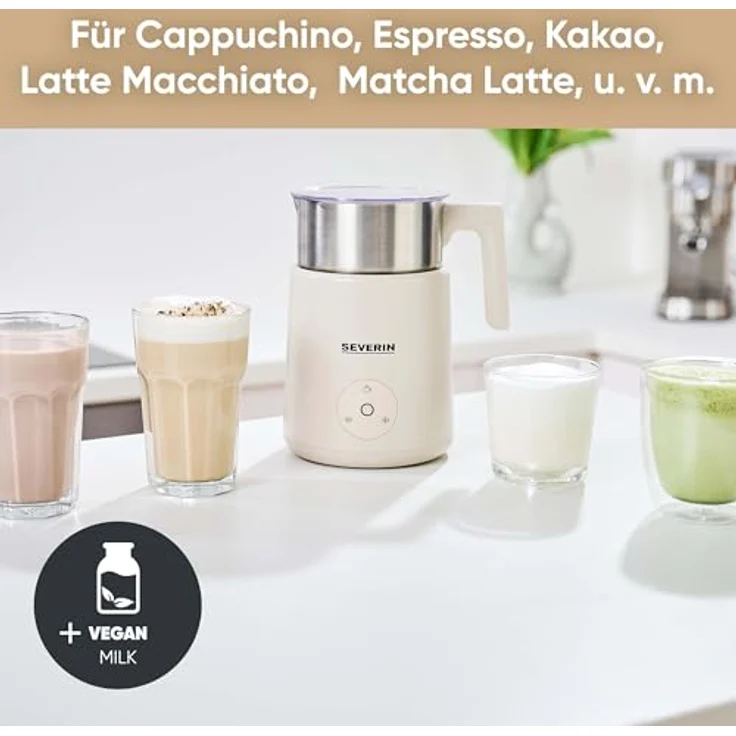 SEVERIN Design Induktions-Milchaufschäumer, elektrischer Milchschäumer mit Schokoladen-Funktion, geeignet für vegane Milch, Aesthetic, beige, SM 3589 – Bild 3