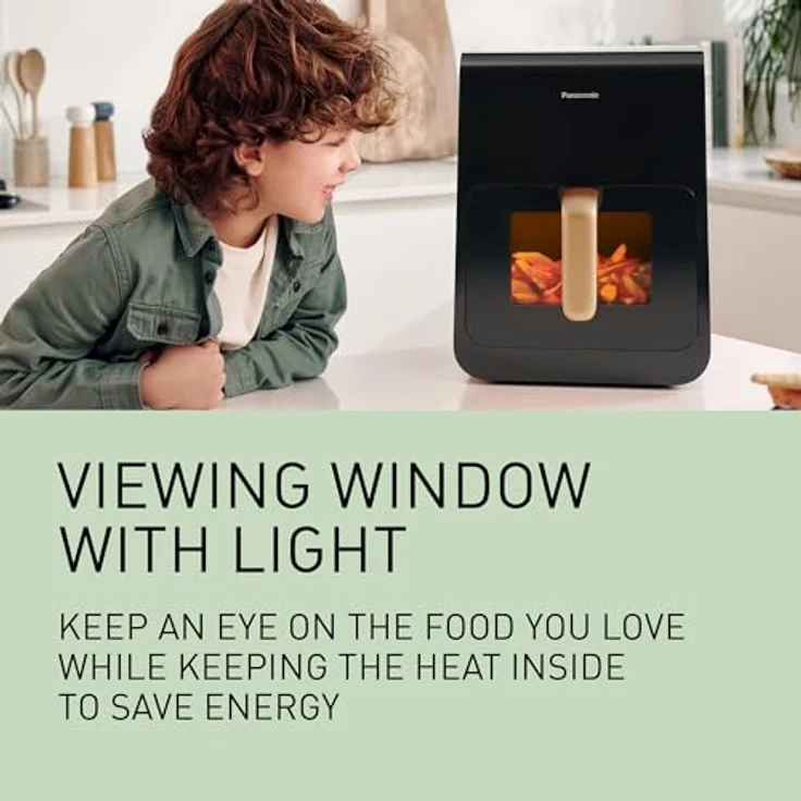 Panasonic NF-CC600AXE Air Fryer mit Sichtfenster, 6 l, 80–200 °C, digitaler Timer & LCD-Display, sanfte Dampfzugabe, 11 Voreinstellungen, einfache Reinigung, Schwarz mit Griff in Roségold – Bild 4