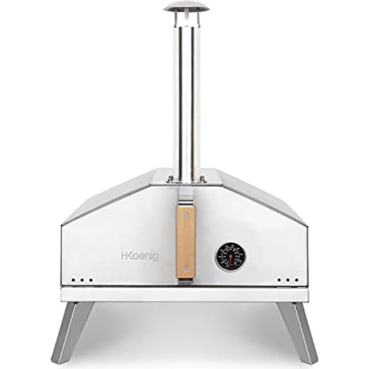 H.Koenig Gasofen für Pizza GINO440, Edelstahl, 30,5 x 30,5 cm, bis zu 450 °C, abnehmbare Tür und Kamin, integriertes Thermometer, Pizzaschieber, Cordierit Pizzastein – Bild 2