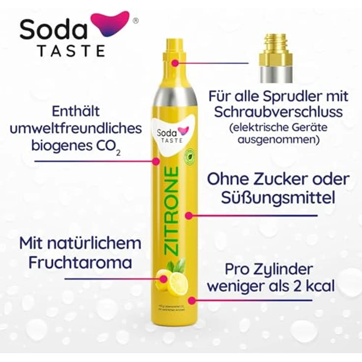 SodaTASTE Zitrone - CO2-Tauschzylinder, zuckerfrei für bis zu 60l gesprudeltes Wasser mit Geschmack – Bild 2