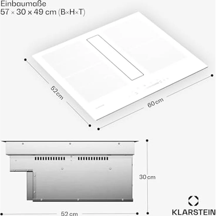 Klarstein Chef-Fusion Induktionskochfeld Mit Dunstabzug - 7.200 W, Boost 8.400 W, 590 m³/h Luftstrom, Energieeffizienzklasse A, Flexzone, Glasoberfläche, Platzsparend, Kindersicherung, Schwarz – Bild 7