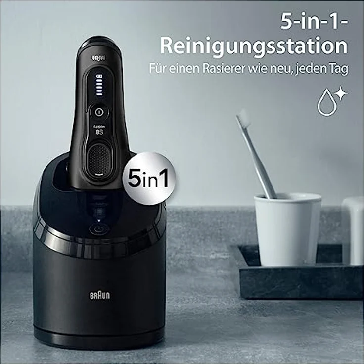 Braun Series 8 Rasierer Herren mit 4+1 Scherkopf, Elektrorasierer, Präzisions-Langhaarschneider, Reinigungsstation, 60 Min Laufzeit, Wet & Dry, Geschenk Mann, Made in Germany 8560cc, schwarz – Bild 5