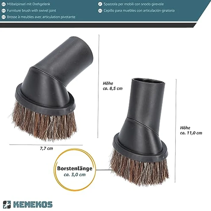Kenekos Düsenset 32/35 mm, Universal 3-teilig mit 3 Adaptern, inkl. Möbelpinsel, Polsterdüse und Fugendüse, schwarz, kompatibel mit Miele, AEG, Siemens, Bosch, Kärcher, Rowenta, Samsung etc. – Bild 3