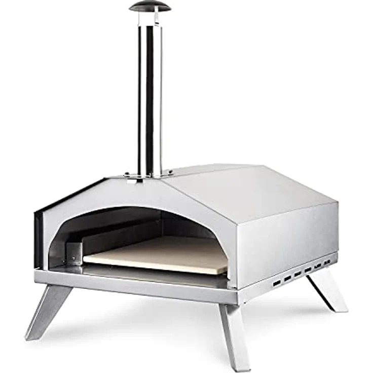 H.Koenig Gasofen für Pizza GINO440, Edelstahl, 30,5 x 30,5 cm, bis zu 450 °C, abnehmbare Tür und Kamin, integriertes Thermometer, Pizzaschieber, Cordierit Pizzastein – Bild 3