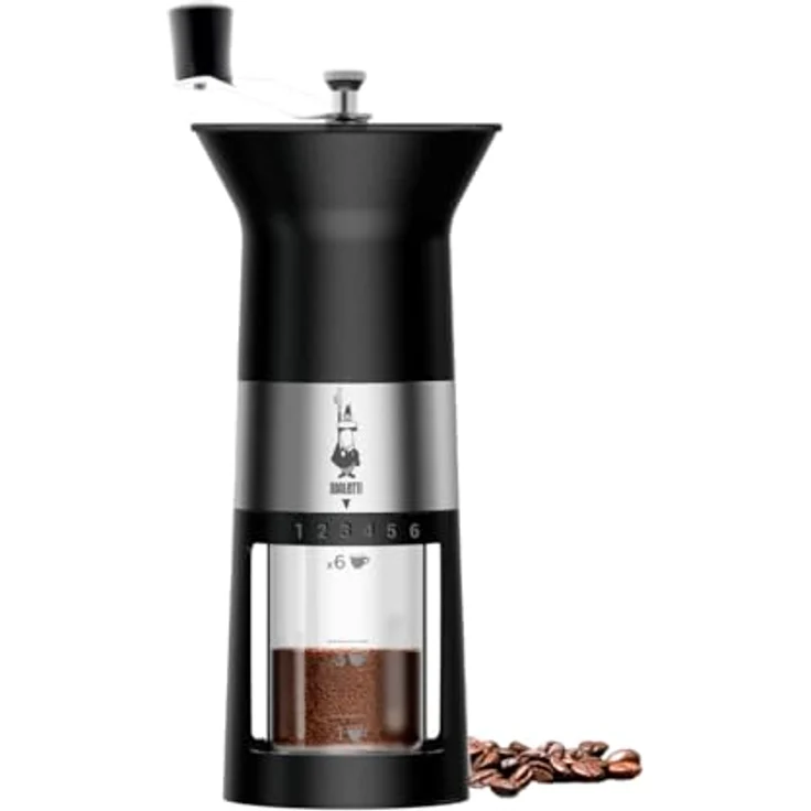 Bialetti Manuelle Kaffeemühle, Edelstahl, Mattschwarz, mit 6 Mahleinstellungen – Bild 2