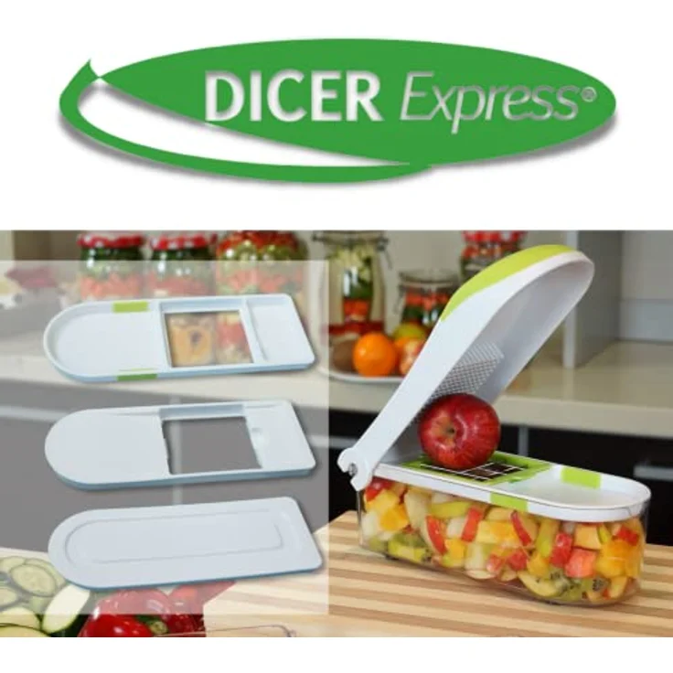 Dicer Express Schneideutensil Mandoline Gemüseschneider, Gemüsehobel, Schneider and Julienne Hobel 11 Teile, Handschutz. Edelstahl – Bild 2