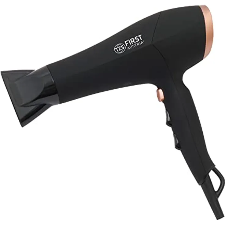 TZS First Austria Haartrockner, 2200 W, Ionen, schonendes Styling, 3 Heiz- und 2 Gebläsestufen sowie praktische Cool-Shot-Funktion, inkl. Diffusor-Aufsatz, schwarz-rosé