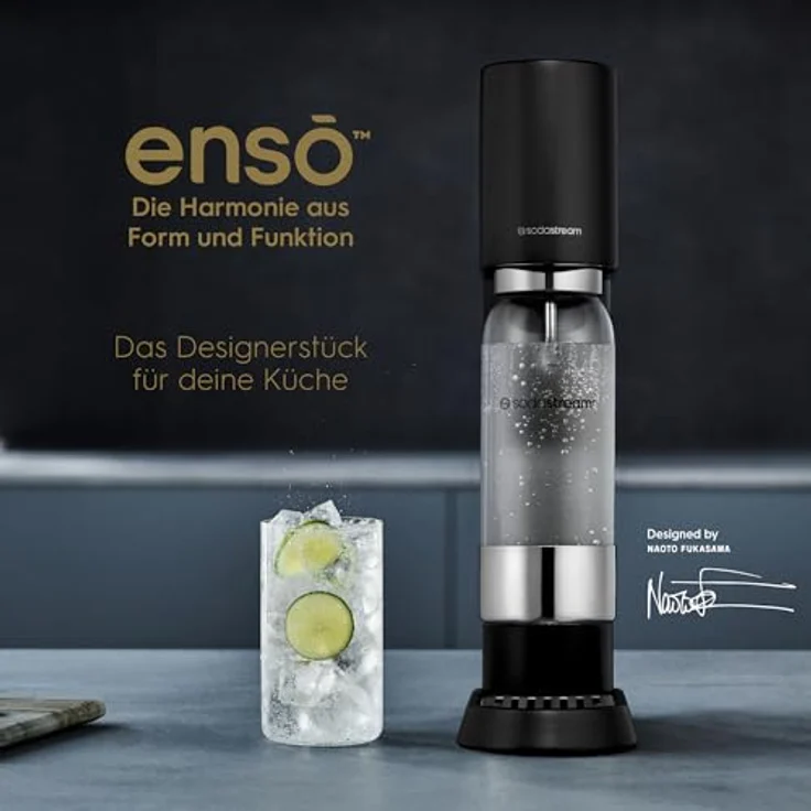SodaStream® enso™ Premium Wassersprudler aus Edelstahl, inkl. 1 L spülmaschinengeeigneter BPA-freier Kunststoffflasche + Quick Connect CO2-Zylinder, schwarz – Bild 4
