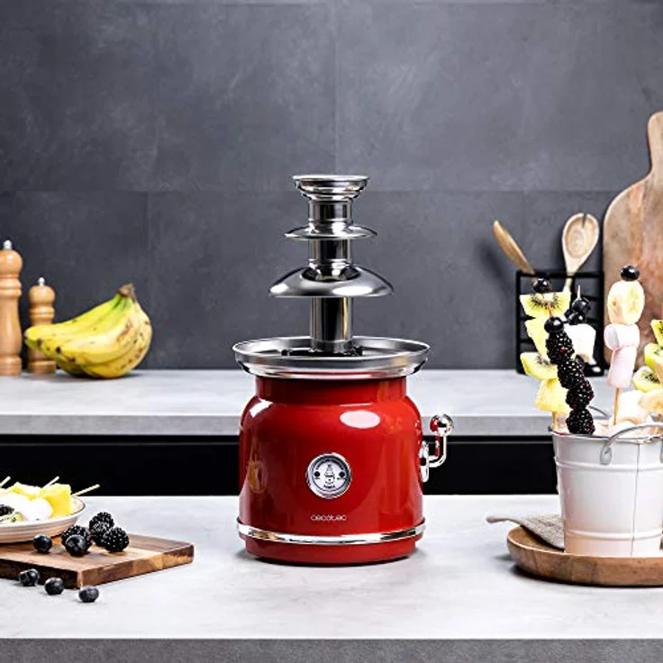 Cecotec Fun Chocolicious Schokoladenbrunnen 90W, 3 Ebenen, Edelstahl, rot – Bild 7