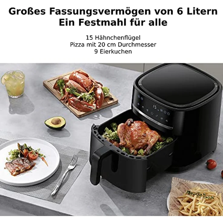 XIAOMI Air Fryer 6L, Heißluftfritteuse XXL, 1500W, 40°-200° einstellbar, 360° Heißluftzirkulation, 6 Programme, Frittieren ohne Öl, Schwarz – Bild 4