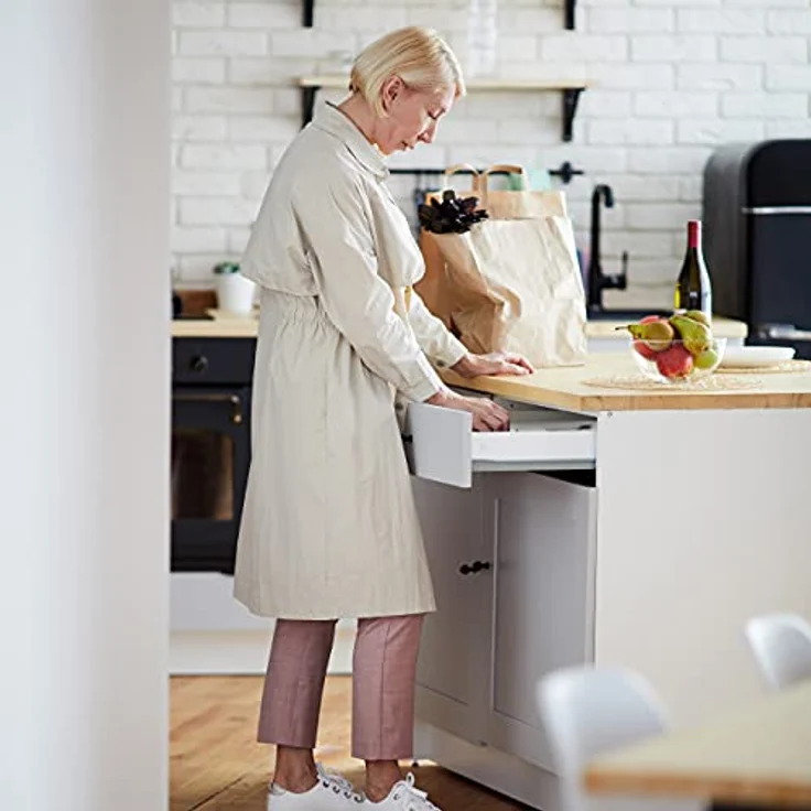 relaxdays Besteckkasten Weißer Besteckkasten Bambus verstellbar, ausziehbarer Organizer für die Küche, 5-7 Fächer, weiß – Bild 3