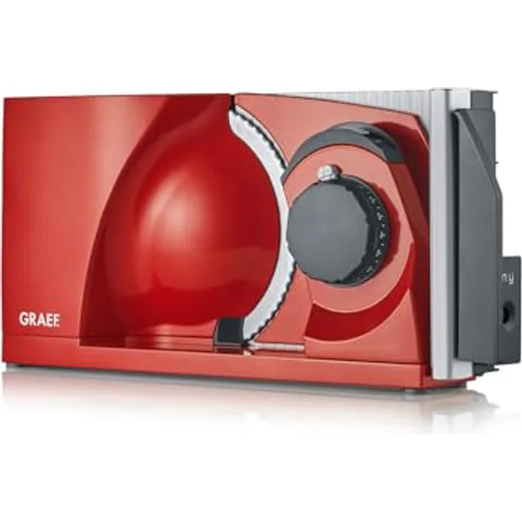 Graef MYTINY MT1003 ROT, Aufschnittmaschine mit superkompakten Abmessungen und 170 mm Wellenschliffmesser, Rot