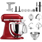 KitchenAid Küchenmaschine KitchenAid 4,8 L 5KSM175 Artisan Küchenmaschine Meatlover, Premiummodell mit Ganzmetall-Fleischwolf & umfangreichem Zubehör, rot