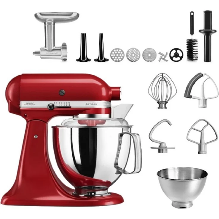 KitchenAid Küchenmaschine KitchenAid 4,8 L 5KSM175 Artisan Küchenmaschine Meatlover, Premiummodell mit Ganzmetall-Fleischwolf & umfangreichem Zubehör, rot