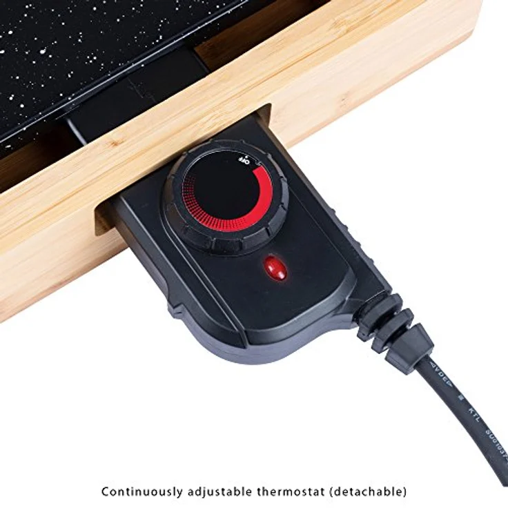 ProfiCook PC-TYG 1143 Teppanyaki-Grill, kratzfeste Keramikbeschichtung, große Grillfläche, stufenlos regelbarer Thermostat, herausnehmbarer Edelstahl-Fettauffangbehälter, Holz - Schwarz – Bild 6