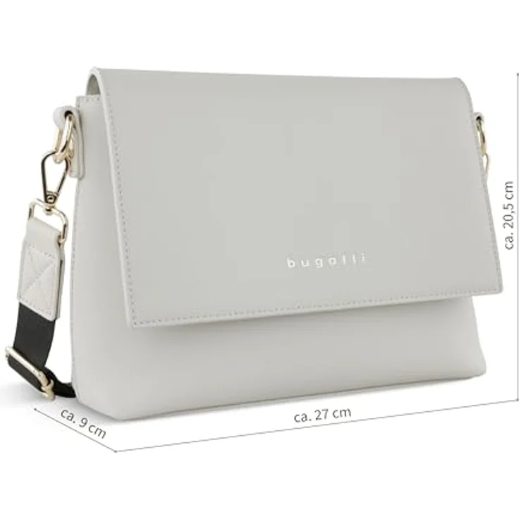 Bugatti ELLA Schultertasche, Handtasche aus Saffiano-Art Kunstleder mit verstellbarem Schultergurt, rot akzentuiert, 27 x 9 x 20,5 cm, 100% Handarbeit – Bild 2