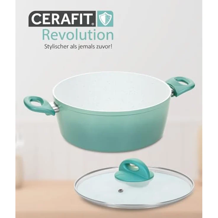 Genius Cerafit Revolution Kochtopf 22 CM 2-tlg., Keramik antihaftbeschichtet, Glasdeckel PFAS frei, Thermo Speed, alle Herdarten Backofen Spülmaschinen geeignet, blau – Bild 2