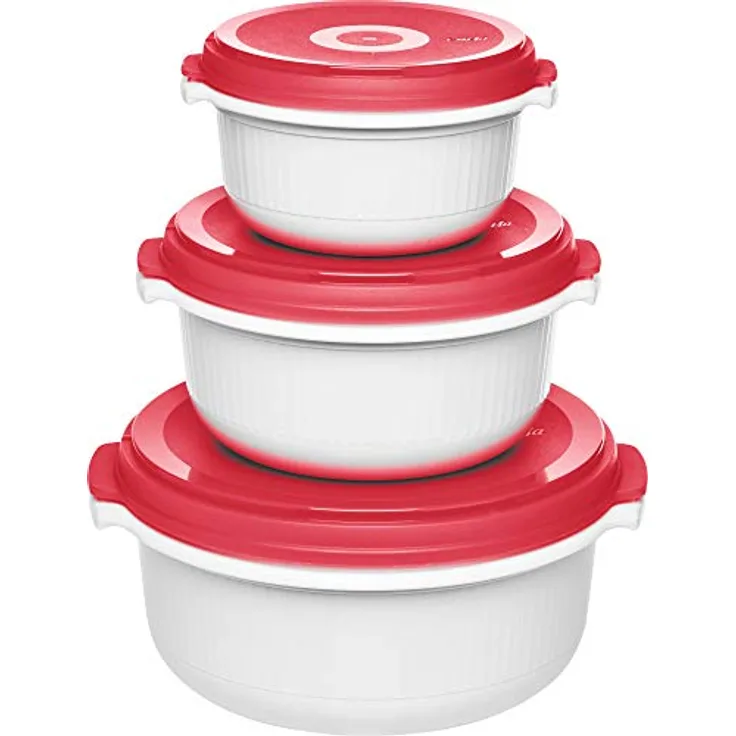 Emsa 518999 Micro Family Mikrowellengeschirr, Set 3-teilig, weiß/rot