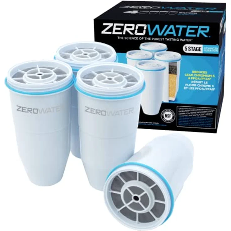 Zerowater 5-Stufiger Wasserfilter Ersatz, Wasseraufbereiter Trinkwasser - NSF-Zertifiziert zur Reduzierung von Blei, Anderen Schwermetallen und PFOA/PFOS - Wasserfilter Kartuschen 4er-Pack, Weiß – Bild 1