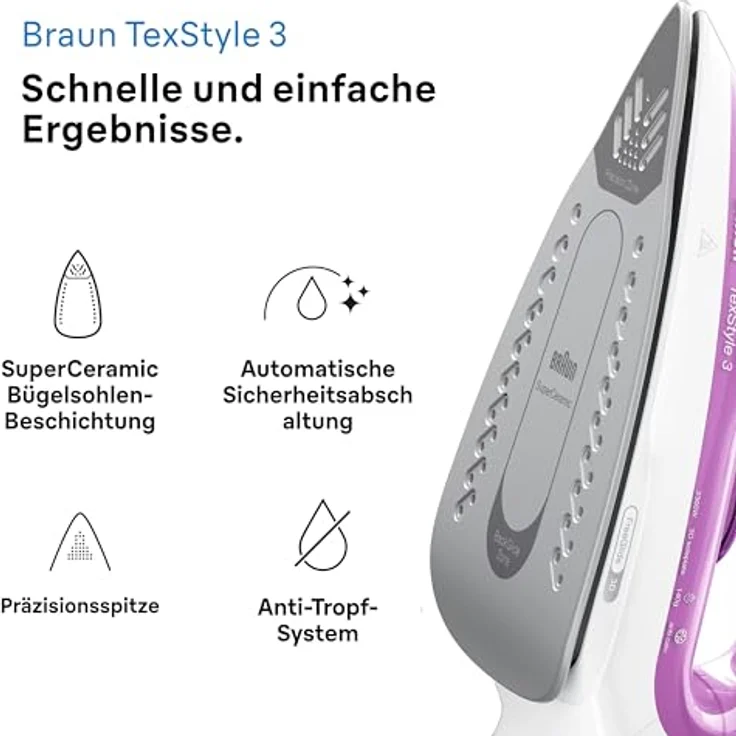 Braun TexStyle 3 Dampfbügeleisen SI 3030 PU | 2.300 Watt | Dampfstoß 140g-min | 270 ml Wassertank – Bild 2