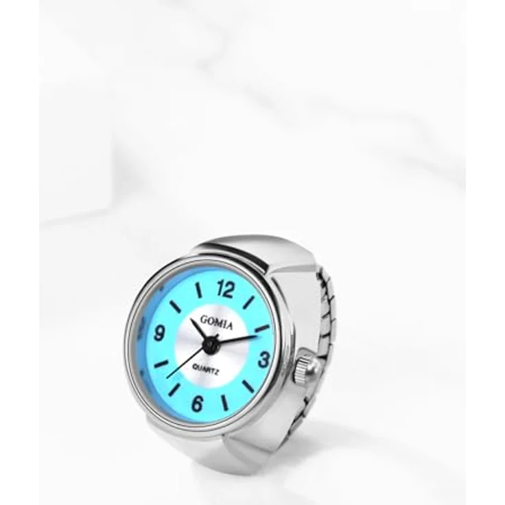 JewelryWe Ringuhr Damen, elastische Fingeruhr mit blauem Zifferblatt, klassisches Analog-Design, wasserdicht bis 10m – Bild 2