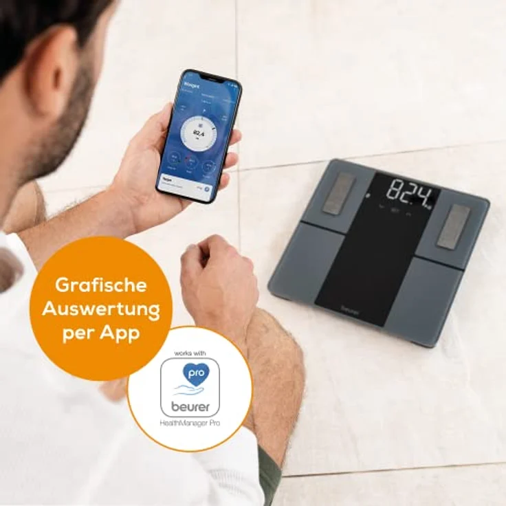 Beurer BF 500 Diagnosewaage mit Bluetooth, digitale Körperwaage mit App, Ermittlung und Analyse der Körperwerte, Messung von Körperfett und Muskelanteil, extra großes Display – Bild 3