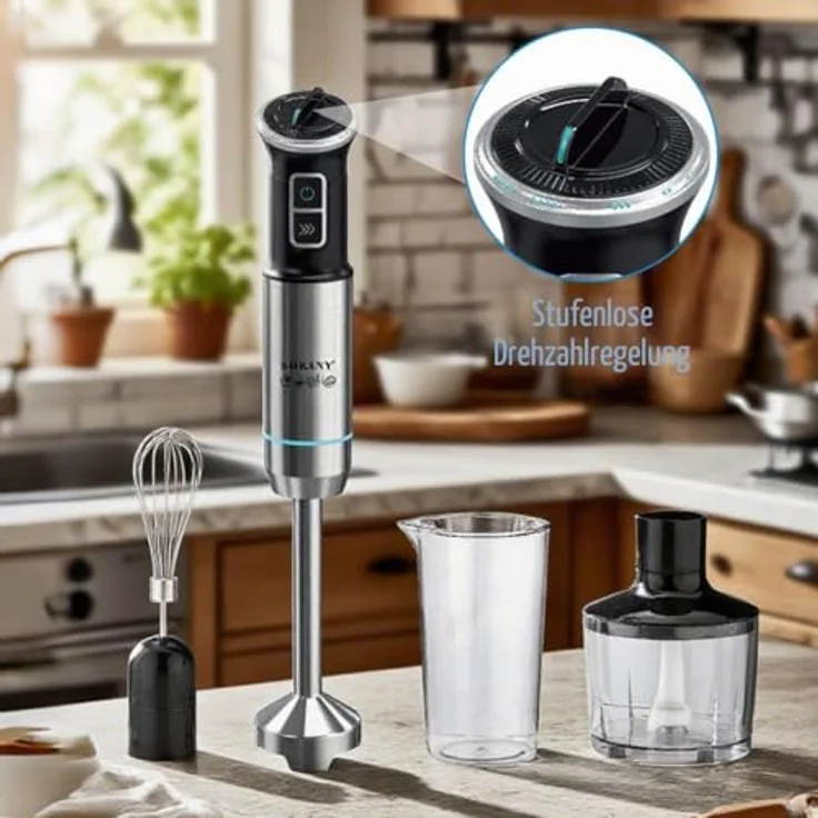 SOKANY Stabmixer Set 1500 W, Pürierstab mit stufenloser Geschwindigkeit, inkl. 8-teiliges Zubehör Set aus Edelstahl – Bild 4