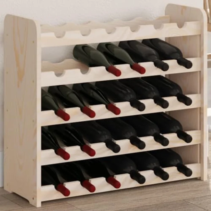 vidaXL Weinregal, Flaschenregal mit 5 Ebenen Wellen-Design, Flaschenständer für 30 Flaschen, Weinschrank Weinständer, Massivholz Kiefer – Bild 2