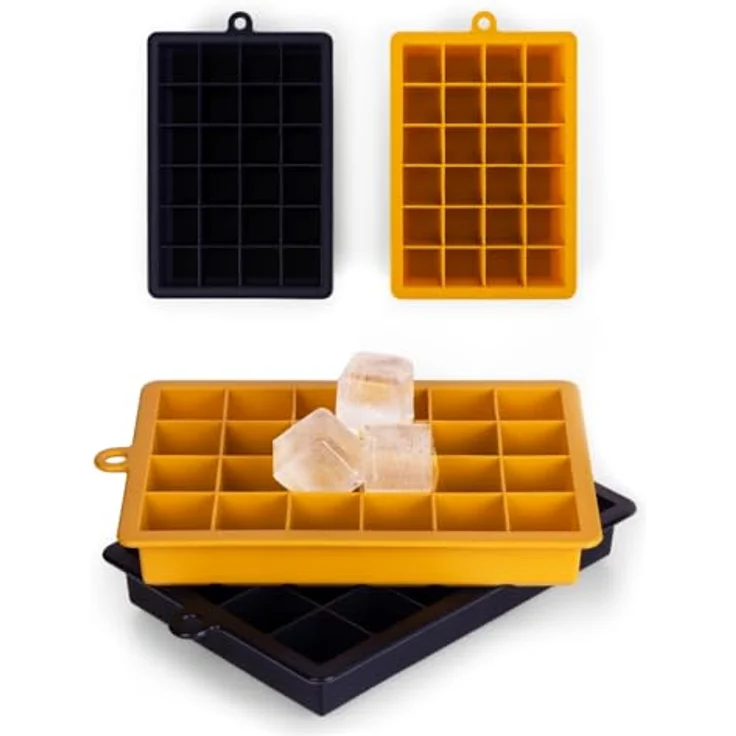 Blumtal Eiswürfelformen Silikon 2x24er, BPA-freier Eiswürfelmaker für 2,6 cm Eiswürfel, Schwarz-Blau und Spicy Mustard – Bild 1
