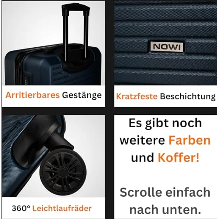 NOWI Koffer L 61L – Hartschalen-Reisekoffer mit 4 Rollen und Zahlenschloss, mittelgroß, leicht, Navy Blau – Bild 5