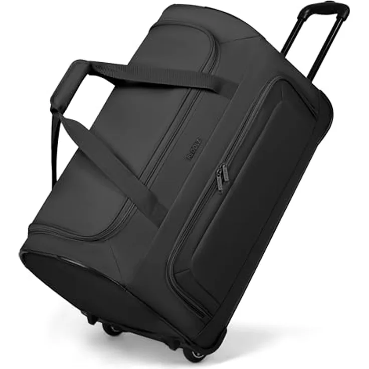 Redolz Duffle Essentials, 2 Rollen Reisetasche mit 80 l Stauraum, Schwarz, arretierbarer Griff und robuste Polyester-Konstruktion