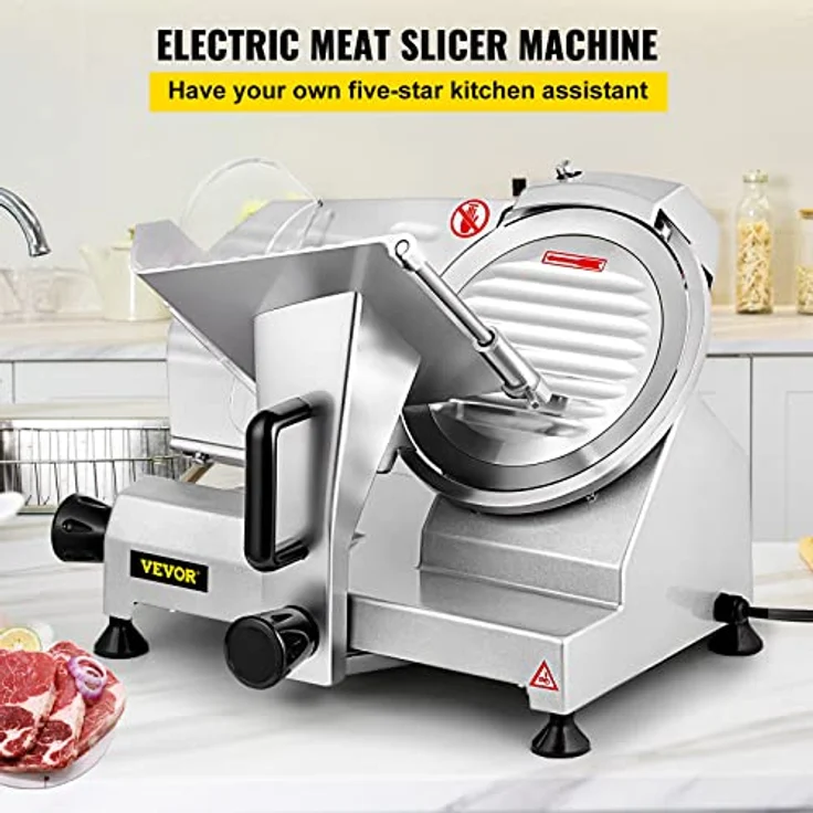 VEVOR Fleisch Allesschneider, 20,3 cm Klingen Aufschnittmaschine 120 W Schneidemaschine Fleisch, 0-12 mm Dicke Edelstahl Elektrischer Allesschneider, Fleisch, Käse, Gemüse, Obst Schinkenschneider – Bild 2