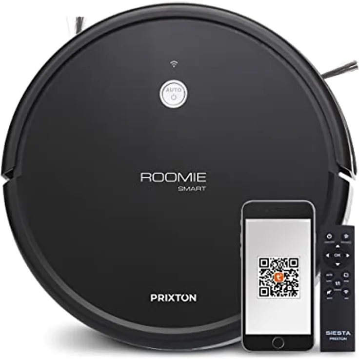 PRIXTON - Roomie Smart Roboter-Staubsauger - 1400Pa große Saugleistung - WLAN und Apps - Intelligente und automatische Reinigung: kehren, wischen, saugen