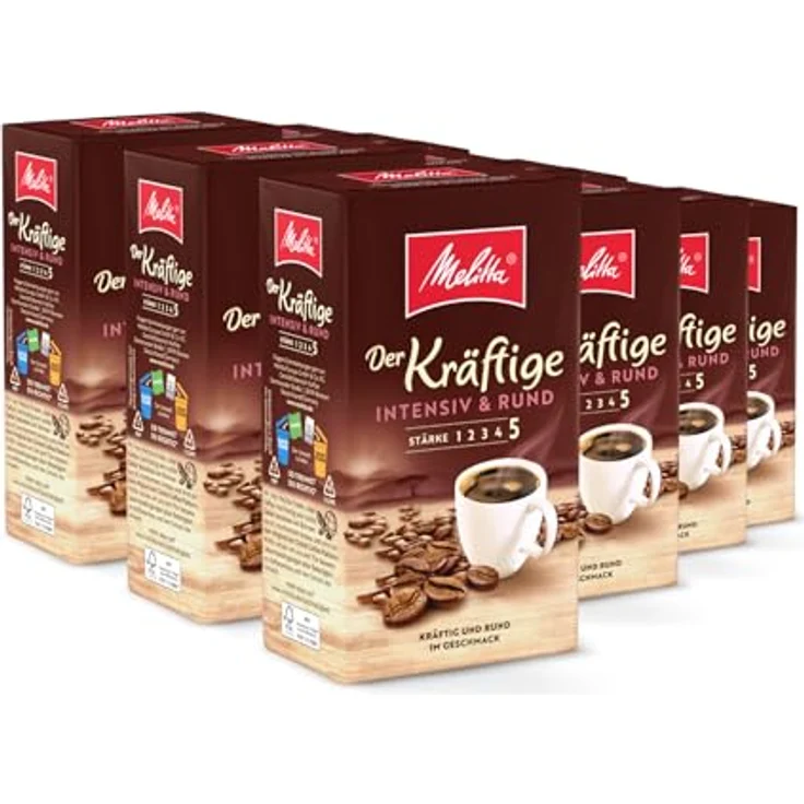 Melitta Gemahlener Röstkaffee, Filterkaffee, intensiv und rund, Stärke 5, Der Kräftige, 12er Pack (12 x 500 g) – Bild 2